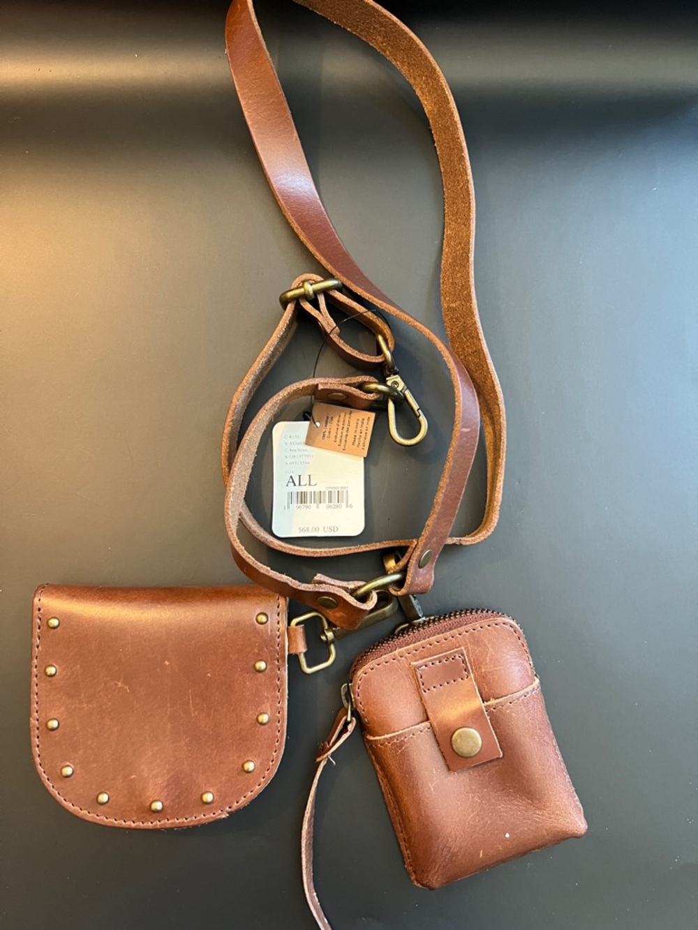 Free People tan leather accessory with tag